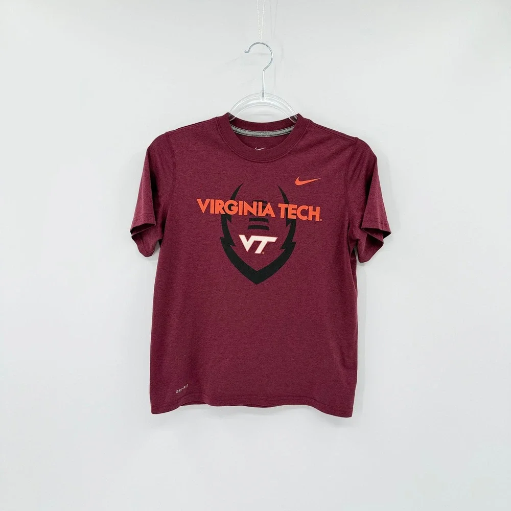 Nike Virginia Tech Hokies Youth M Maroon Dri-Fit Activewear T Shirt Gameday  EUC